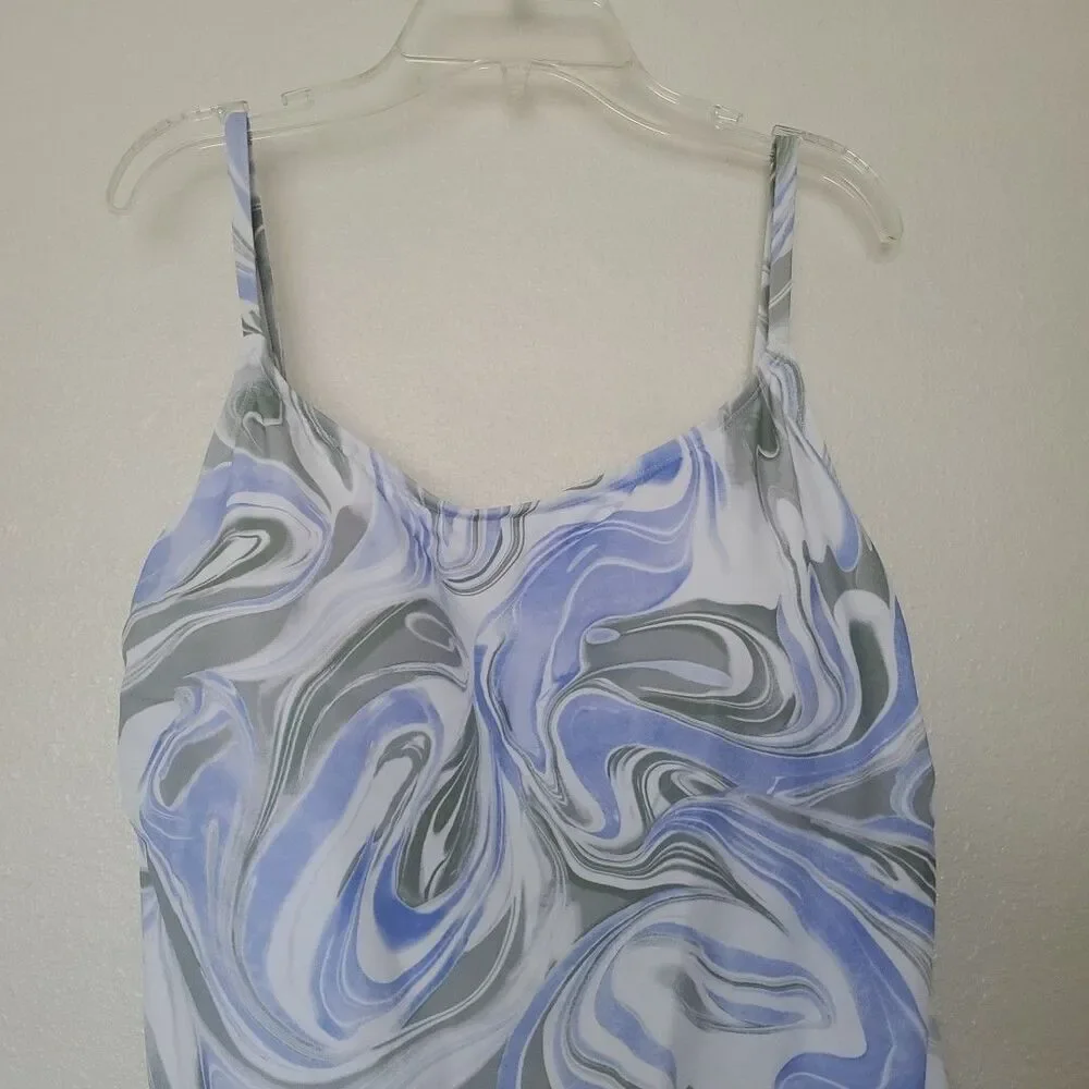 Hurley Womens XXL Marble Swirl One Piece Swimsuit Blue White Strappy Back XXL